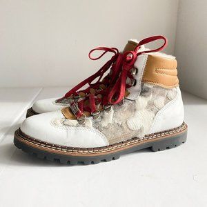 Ammann Shearling Lined White Beige Patchwork Leather Winter Hiking Boots 39